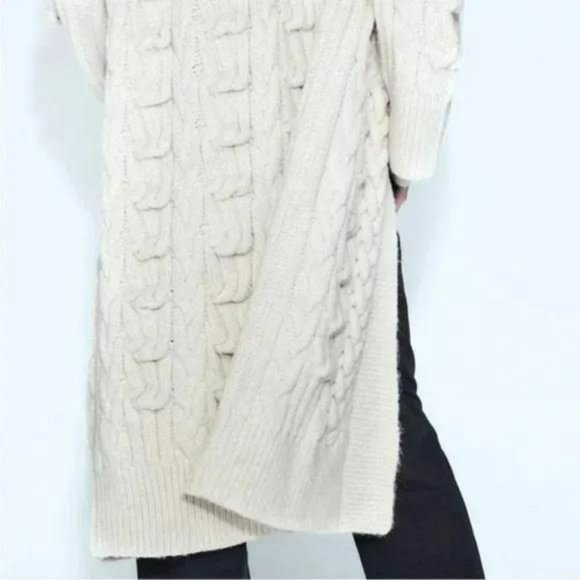 ZARA CABLE KNIT TEXTURED COAT - Picture 3 of 7